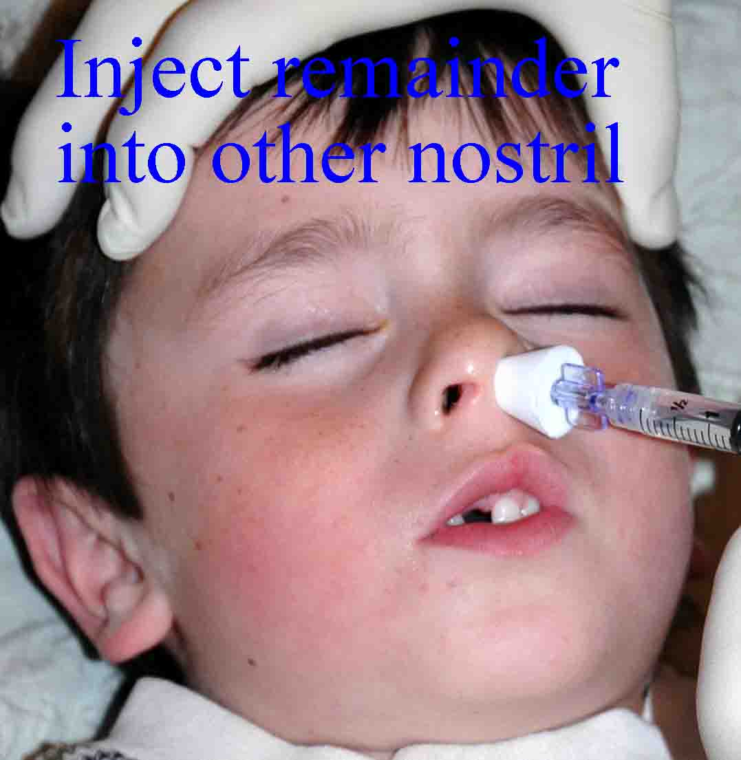 Spray other half of medication into second nostril