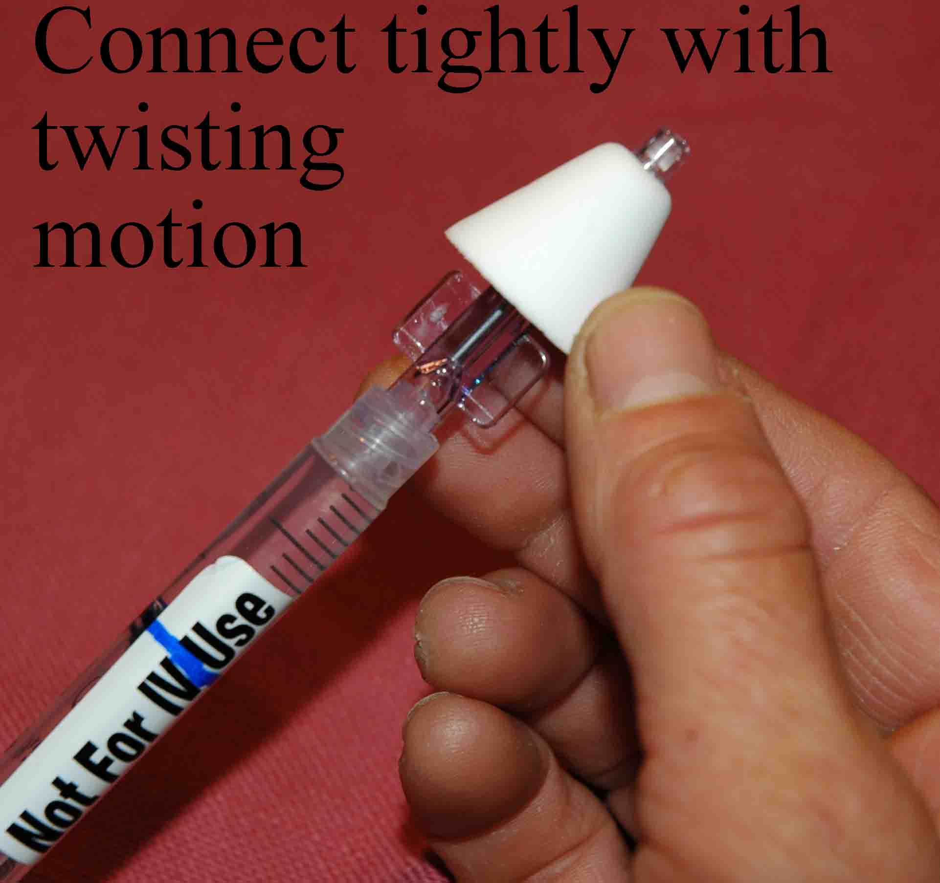 Twist or slip atomizer tip onto syringe snugly